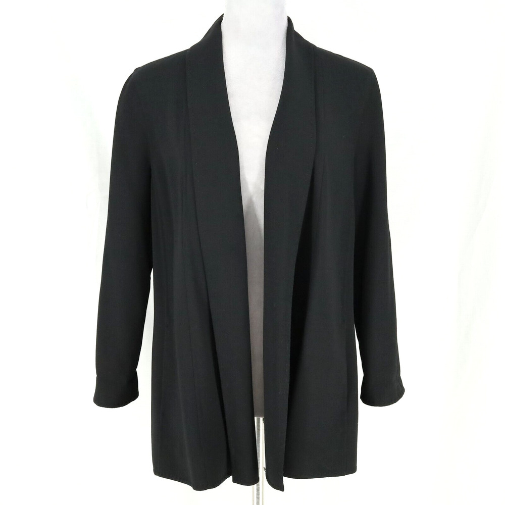 Lafayette 148 Jacket Womens Small Black Wool Stretch Open Shawl Collar Career